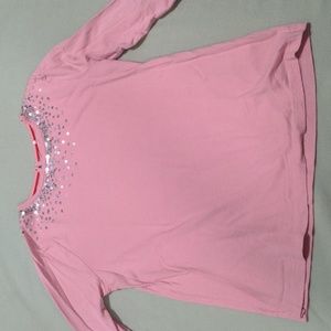 Boden pink long sleeve shirt w/ a sequin border around the collar. Girls shirt.